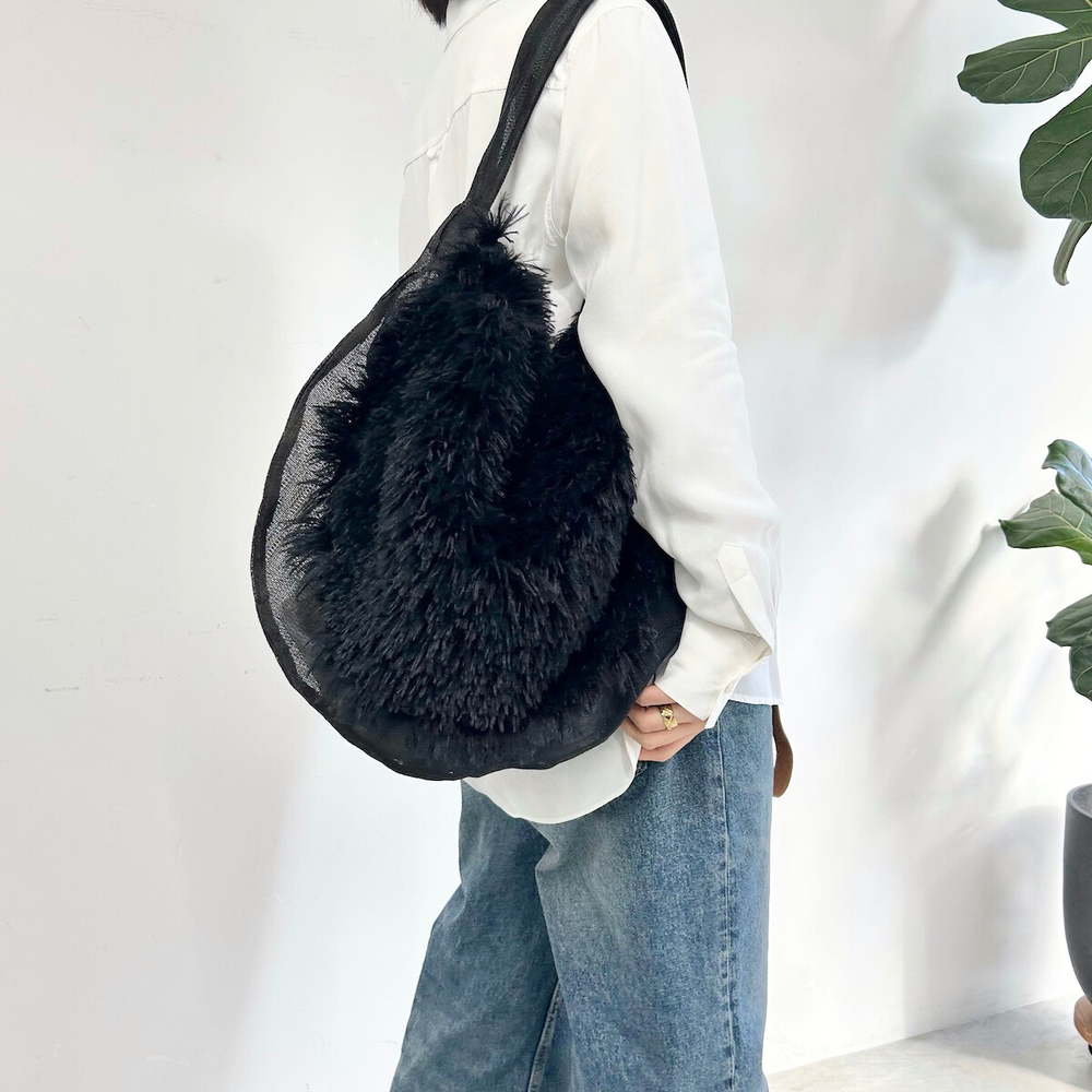 AMPER メッシュ＆ファー ワンショルダーバッグ