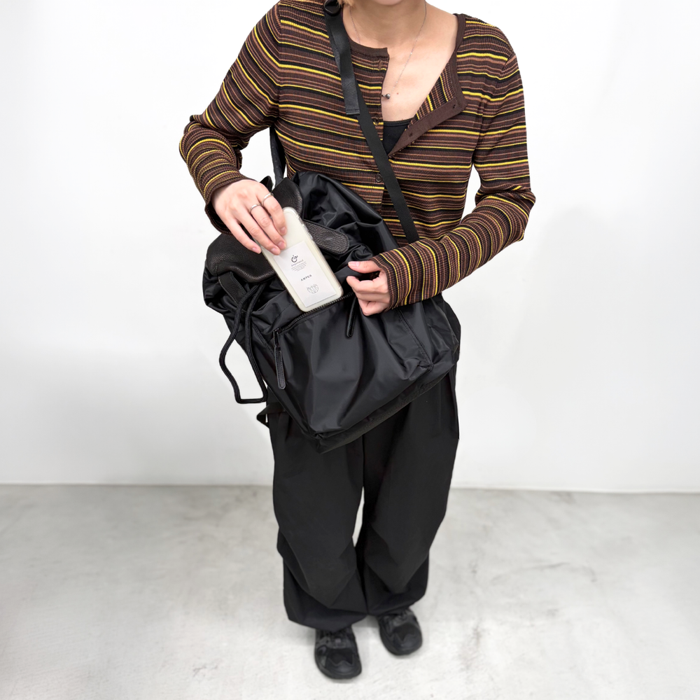 ampersand レザーフラップ ナイロンリュックサック M