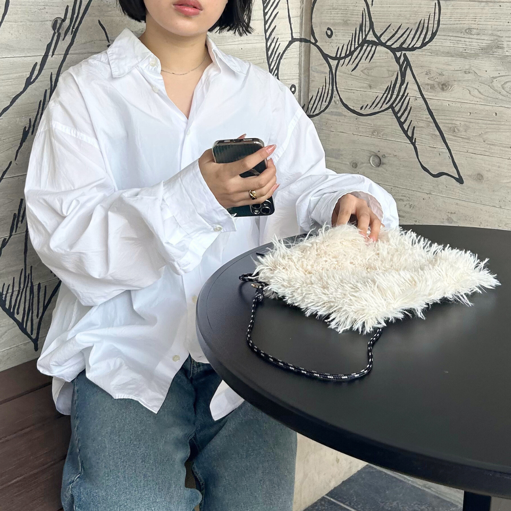 AMPER メッシュ＆ファー ミニショルダー