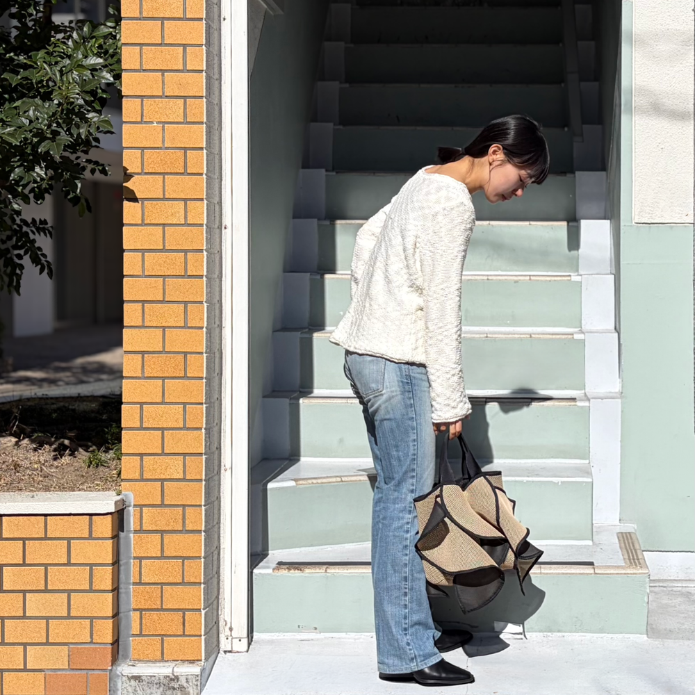 medelu ダブルメッシュ フリルトートバッグ