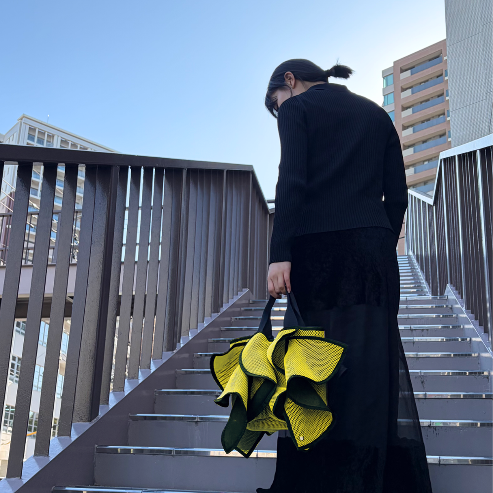 medelu ダブルメッシュ フリルトートバッグ