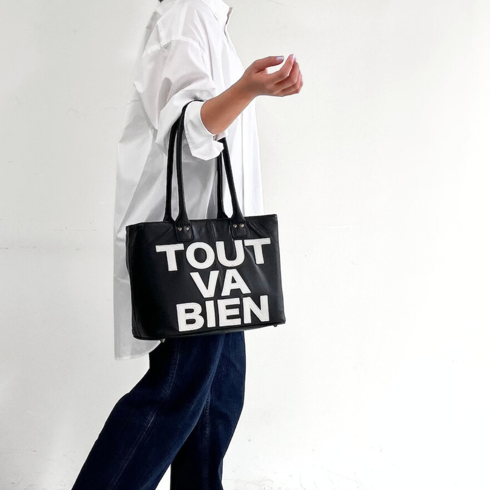 AMPER ロゴ刺繍 レザートートバッグ M